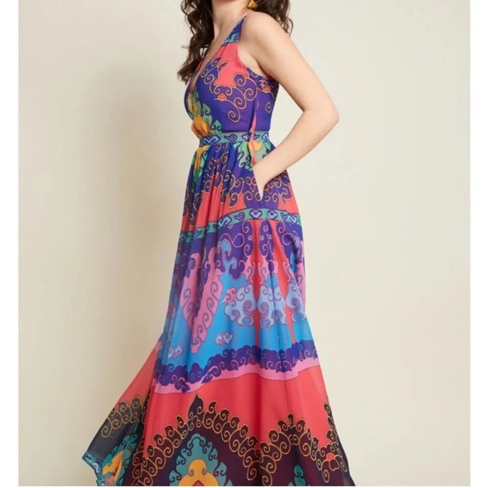 ModCloth Fairy Muster the Length Bohemian Hippie Boho Multicolor Maxi Dress Sz.M